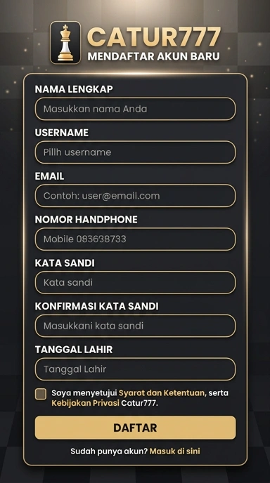 Tampilan halaman daftar catur777